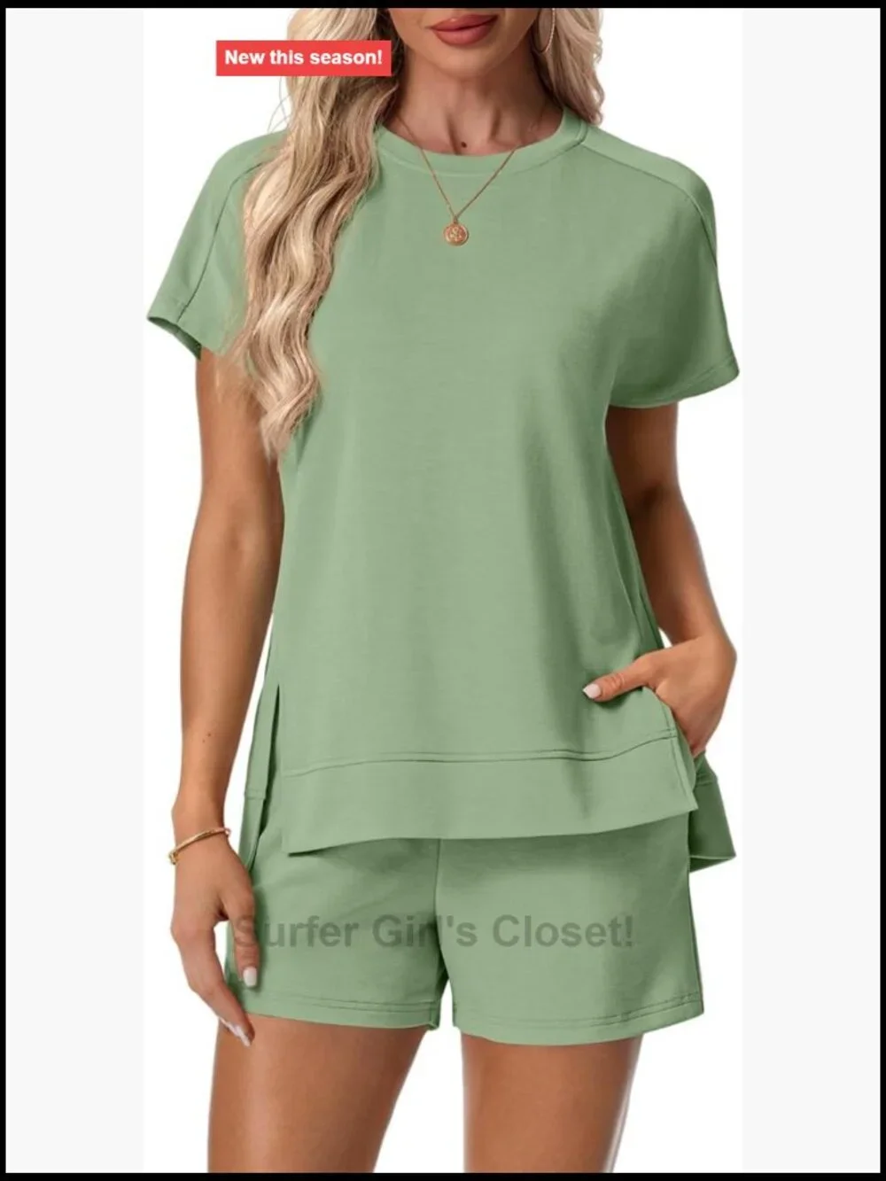 2 Piece Shorts Set with Pocket High Waist Side Split Summer Lounge Travel